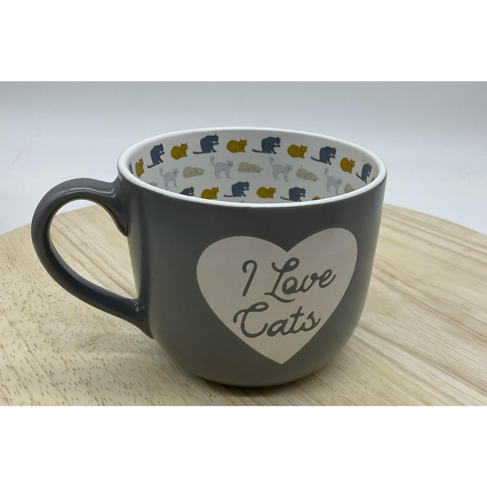 Market Finds I Love Cats Mug Ceramic Gray Heart Microwave‎ Dishwasher Safe Cup